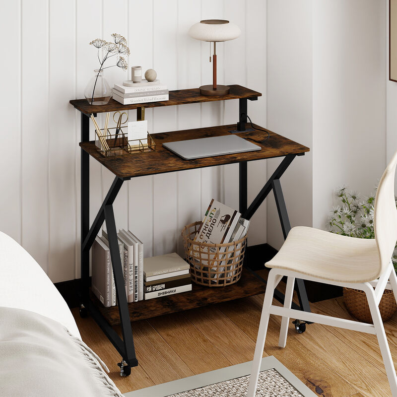 Compact Rolling Computer Desk with Power Outlets for Small Spaces image number 1