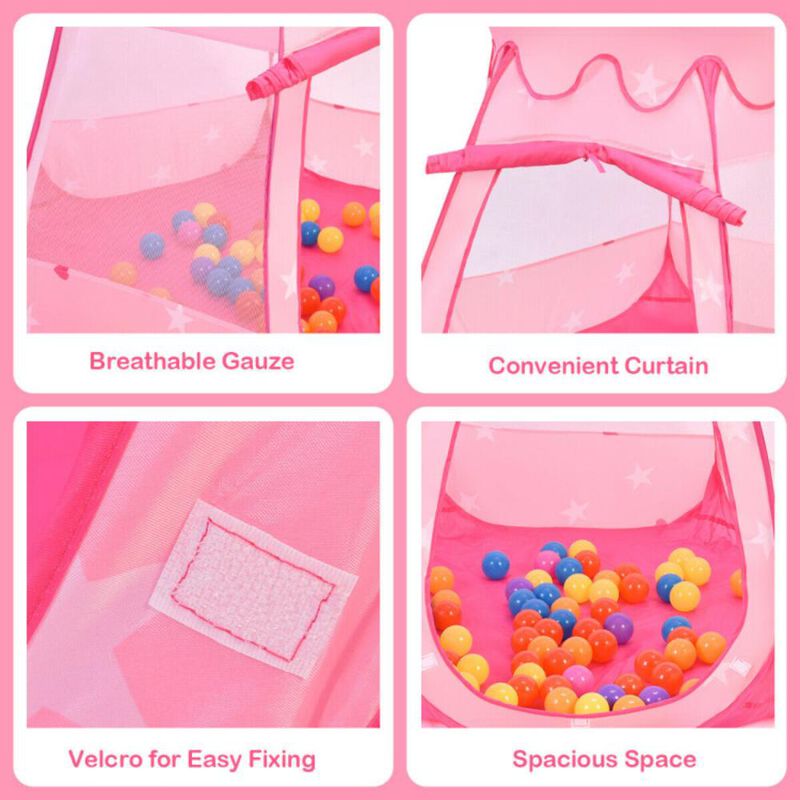 Hivvago Pink Portable Kid Play House Play Tent with 100 Balls image number 6