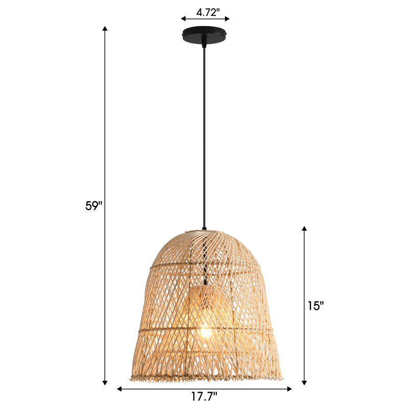 17.7" Bohemian Natural Dome Handwoven Rattan Pendant Light with Adjustable Cord for Bedroom, Living Room or Kitchen Island image number 6