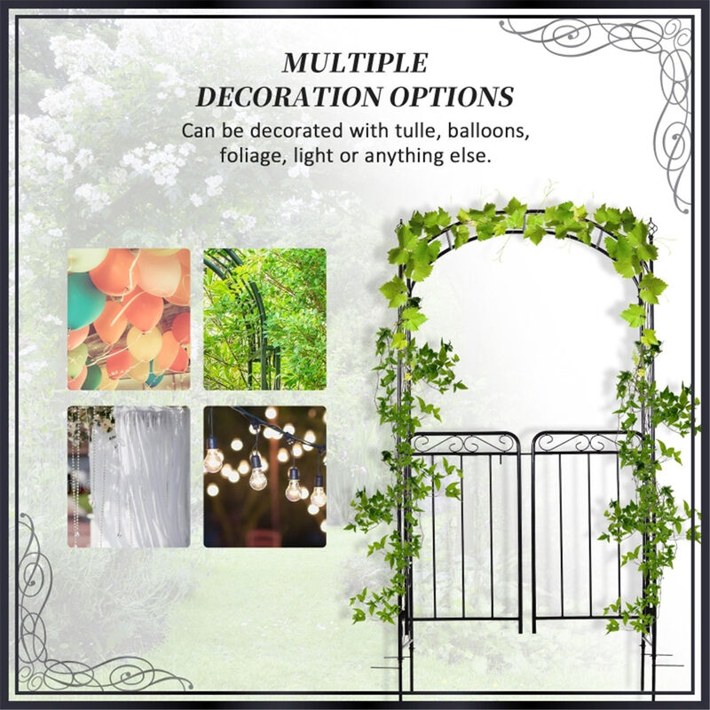 Garden Archway Metal Trellis With Gate For Climbing Plants & Outdoor Decor image number 5