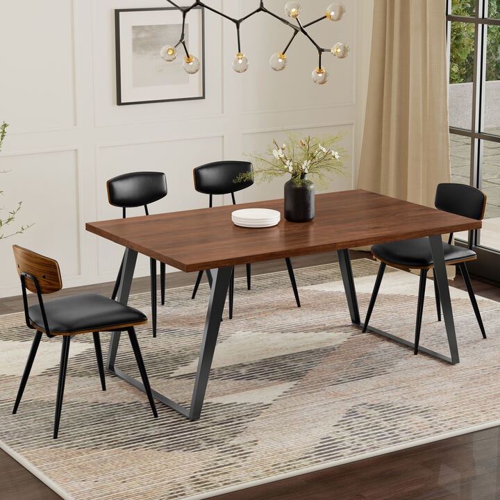 Lowry 66 inch x 40 inch Rectangle Modern Industrial Dining Table in Walnut Veneer