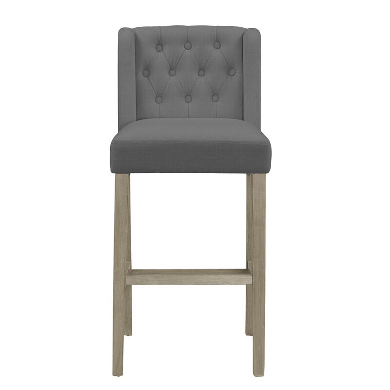 Glamour Home Set of 2 Aled Gray Fabric Bar Stool with Side Wings and Tufted Buttons