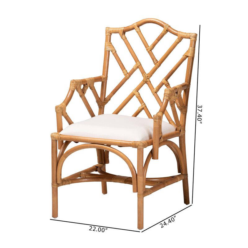 bali & pari Cedric Natural Rattan 2-Piece Dining Armchair Set with Cushioned Seat image number 7