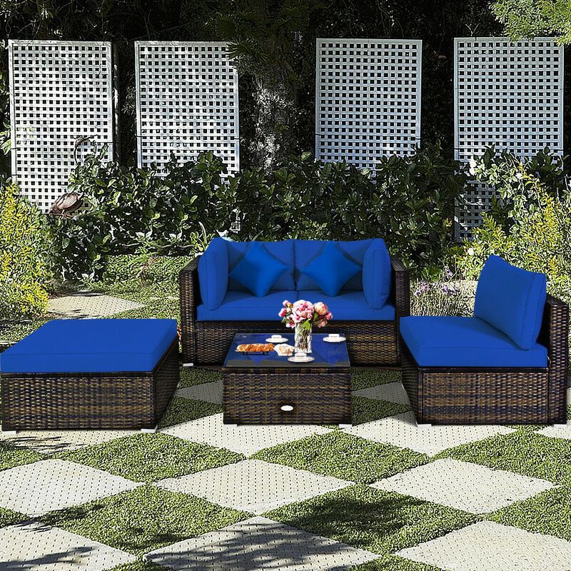 Mondawe 5 Pieces Outdoor Patio Rattan Furniture Set Sectional Conversation with Cushions