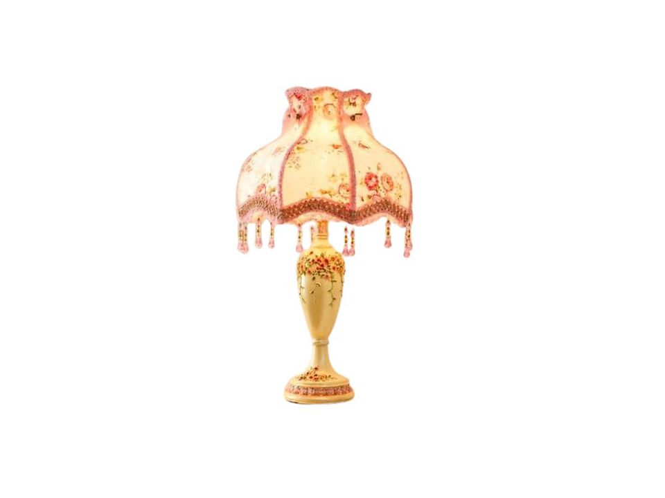 Vintage Victorian Antique Fabric Flower Table Lamp For Bedroom Nightstand Pink