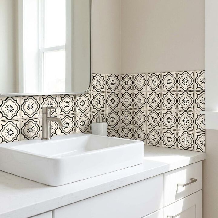 HomeRoots 4" X 4" Black And White Mosaic Peel And Stick Removable Tiles