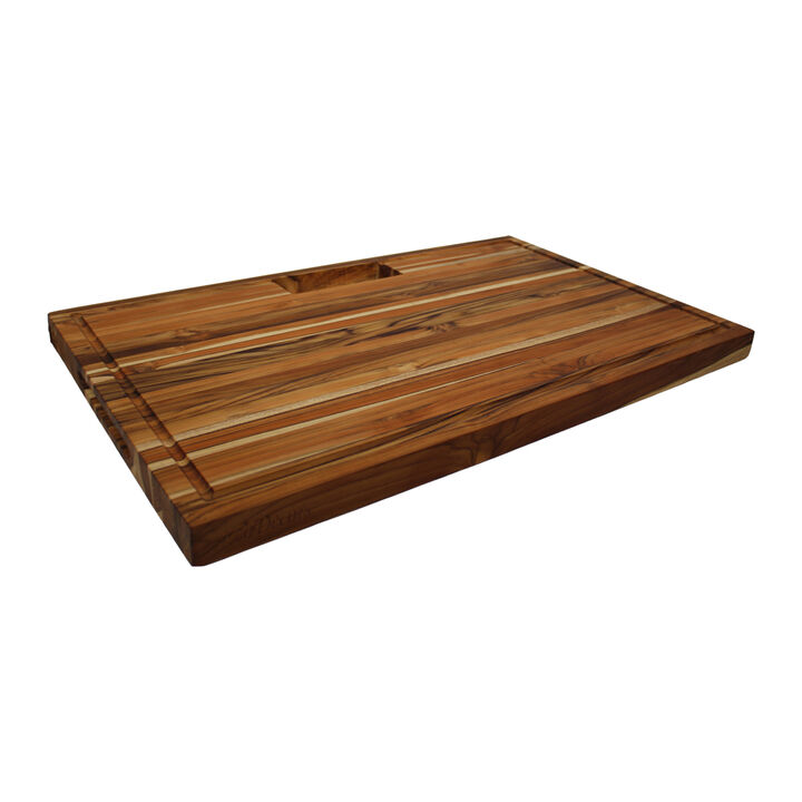 EcoDecors 29" x 18" FSC Teak Edge Grain Stove Top Cutting Board with Groove & Handle