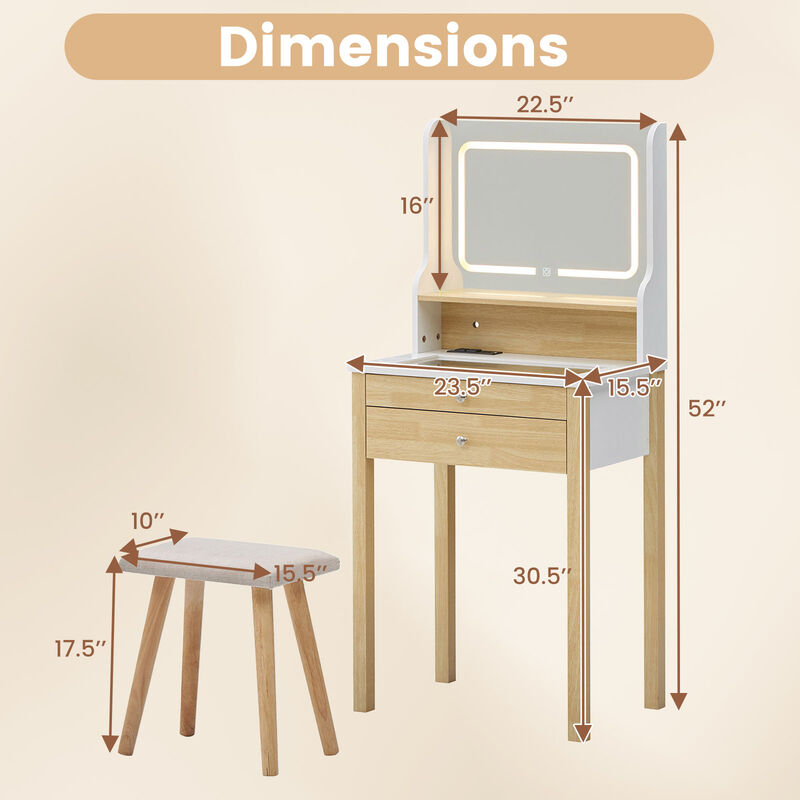 Small Vanity Desk Set with Adjustable LED Lighted Mirror and Power Outlets