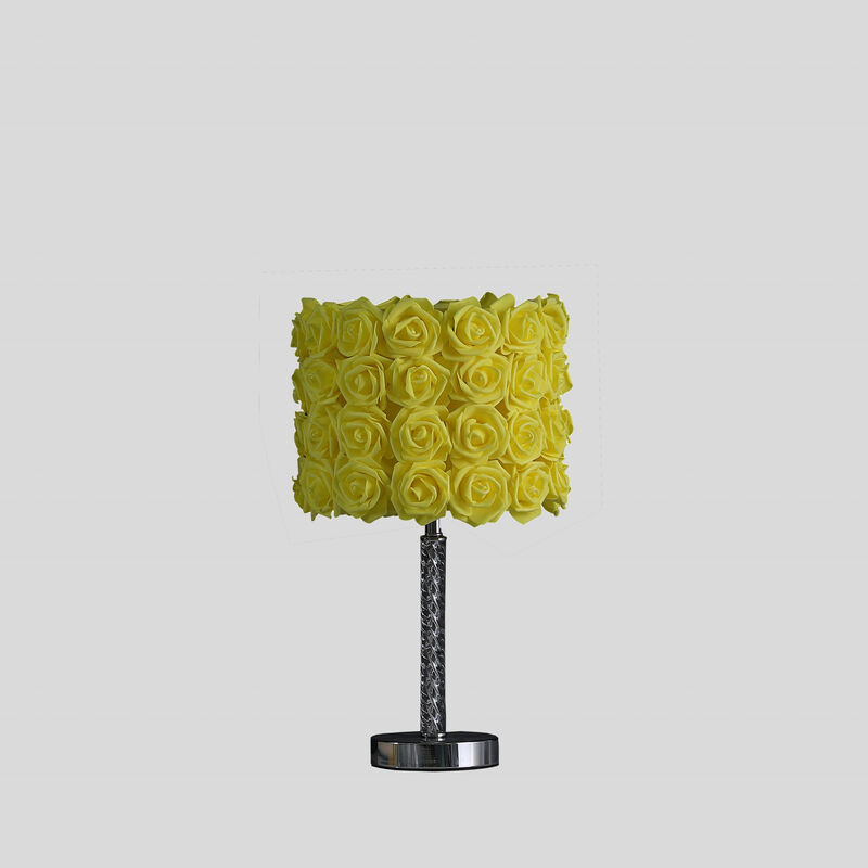 Hivvago 18" Silver Bedside Table Lamp With Yellow Flowers Drum Shade