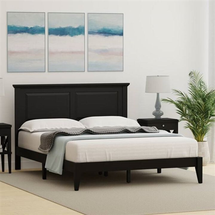 Classic Solid Oak Platform Bed – Sturdy Wooden Frame with Traditional Headboard