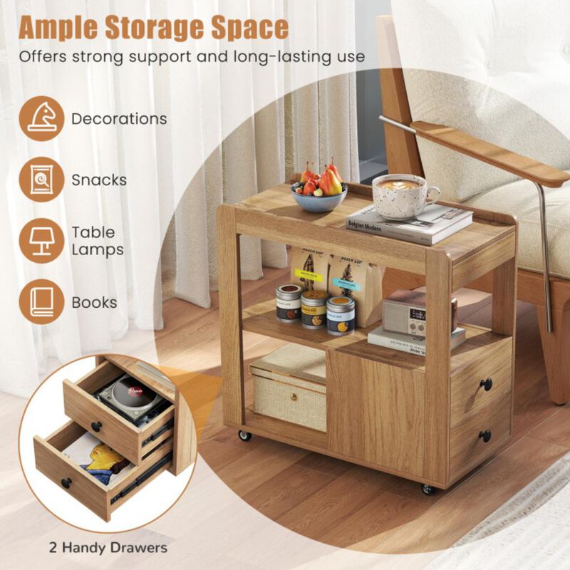 Hivvago 2-Drawer Sofa Side Table with Shelves for Living Room