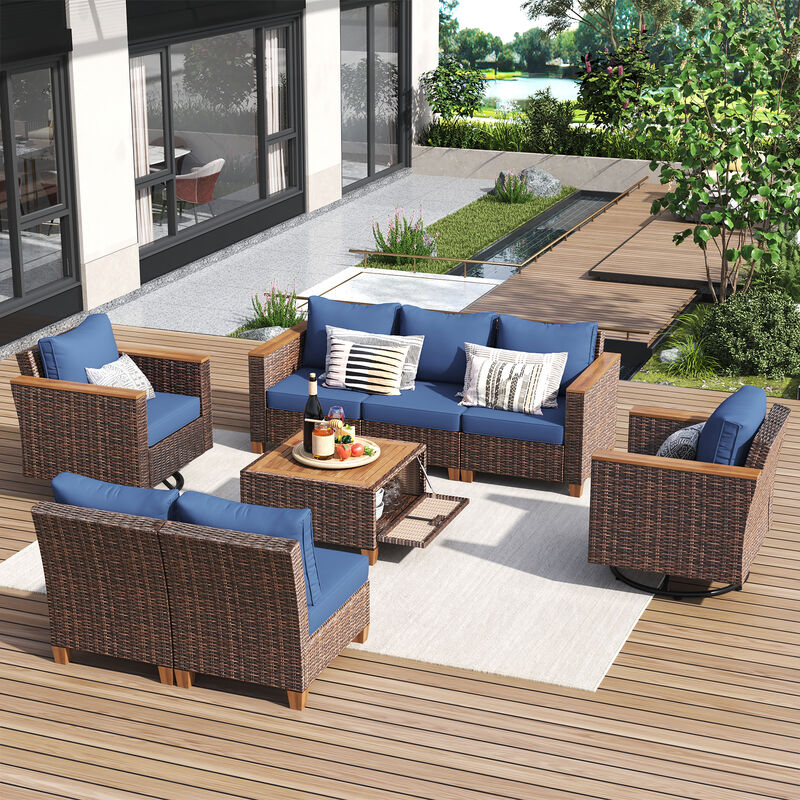 Whisen 8-Piece Outdoor Seating Sets with 2 Swivel Rocking Chairs and Storage Table image number 4