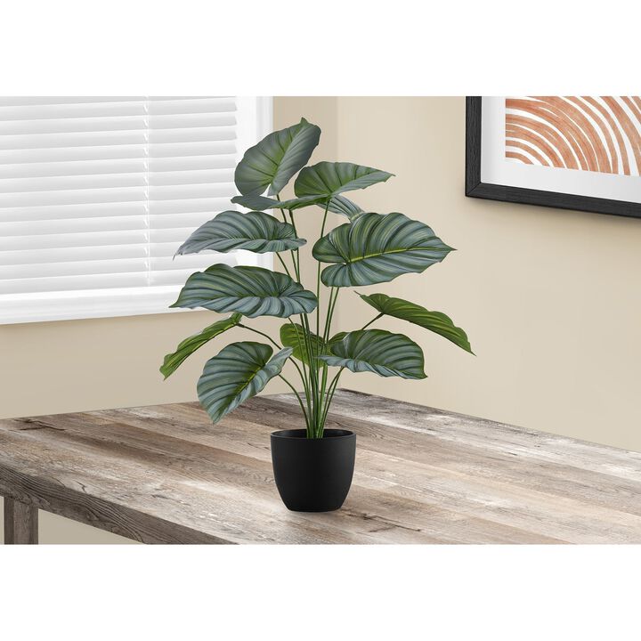 Monarch Specialties I 9577 - Artificial Plant, 24" Tall, Calathea, Indoor, Faux, Fake, Table, Greenery, Potted, Real Touch, Decorative, Green Leaves, Black Pot