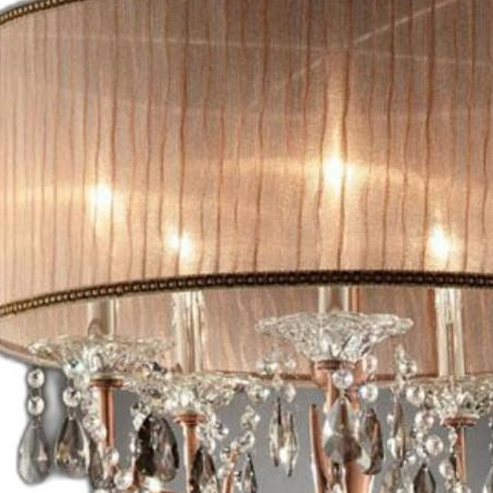 Hivvago Silver and Pink Faux Crystal Hanging Chandelier Lamp