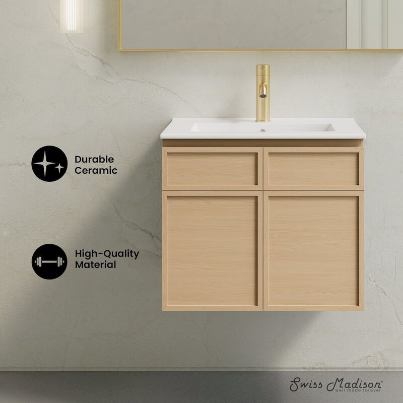 St. Tropez 24" Wall-Mounted Bathroom Vanity in Natural Oak with Sink Top image number 1