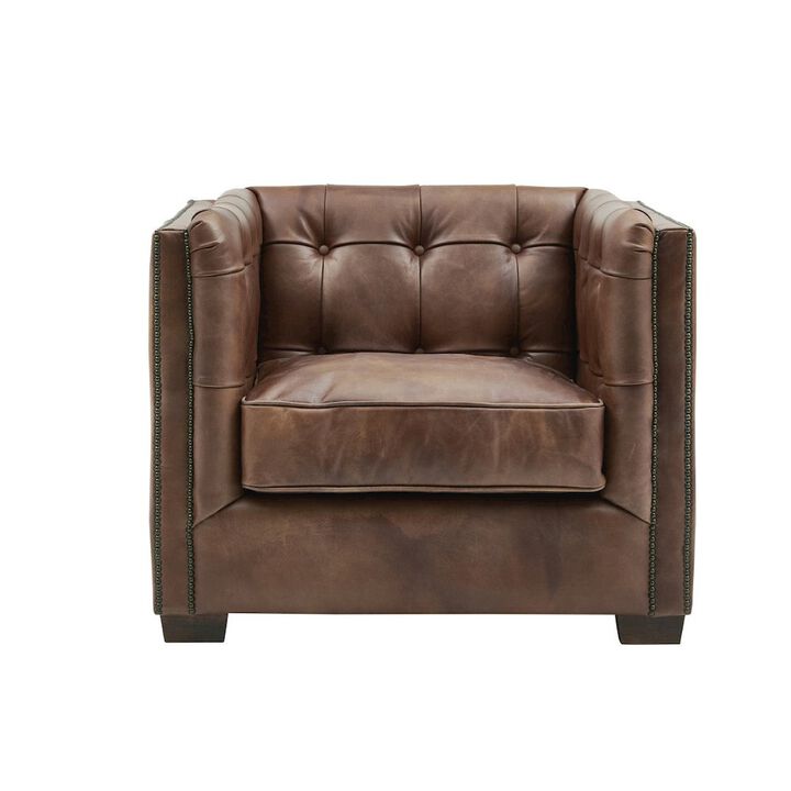 Crafters and Weavers Tuxedo Leather Arm Chair - Bark Brown