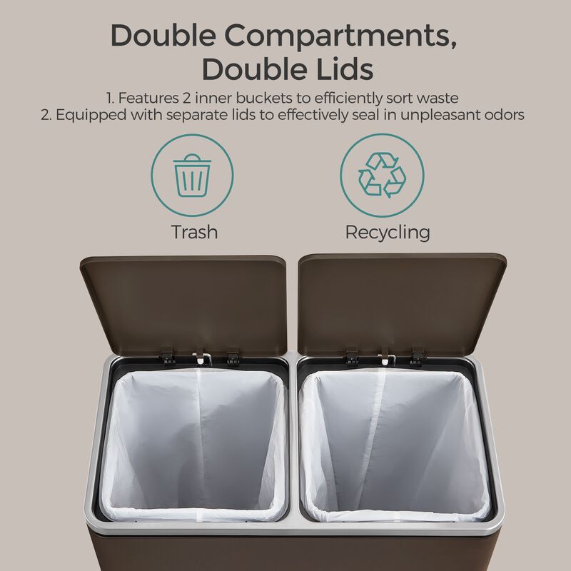 Dual Section Kitchen Trash Can with Airtight Hinged Lid System image number 5
