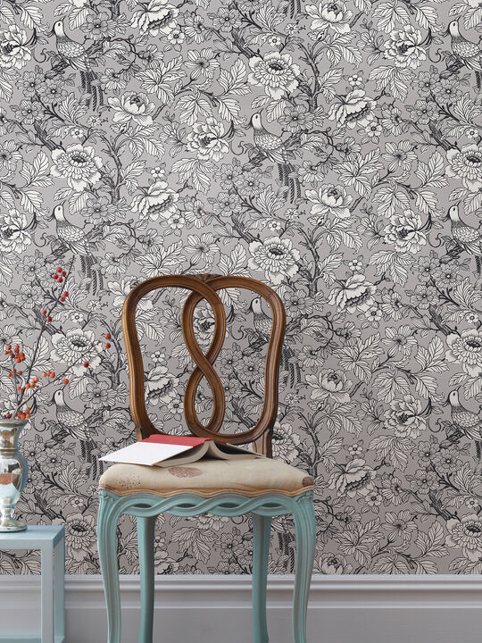 Beaufort Silver Peony Chinoiserie Wallpaper
