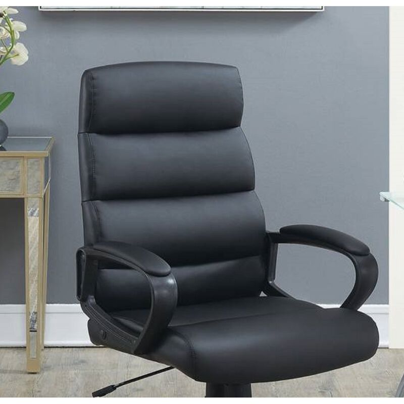 Black Faux leather Cushioned Upholstered 1pc Office Chair Adjustable Height Desk Chair Relax image number 4