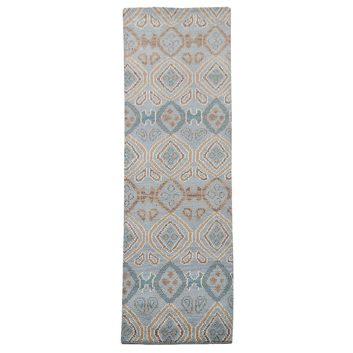HAND KNOTTED WOOL Geometric AREA RUGS  - Runner Shape, Geometric Modern, Medium Pile Handmade Area Rugs for Living Room, Bed Room (N00803)