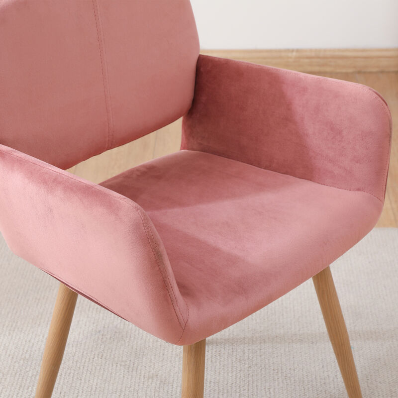 Velet Upholstered Side Dining Chair with Metal Leg(Pink velet+Beech Wooden Printing Leg),KD backrest