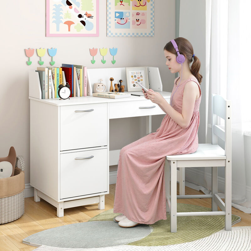 Kids Wooden Desk and Chair Set, Student Study Workstation image number 4