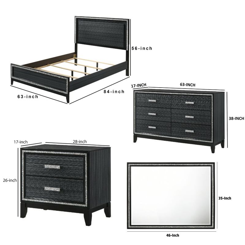 Queen Size Bedroom Set, Black Finish, 5-Piece Set with Bed, 2 Nightstands, Dresser and Mirror image number 7