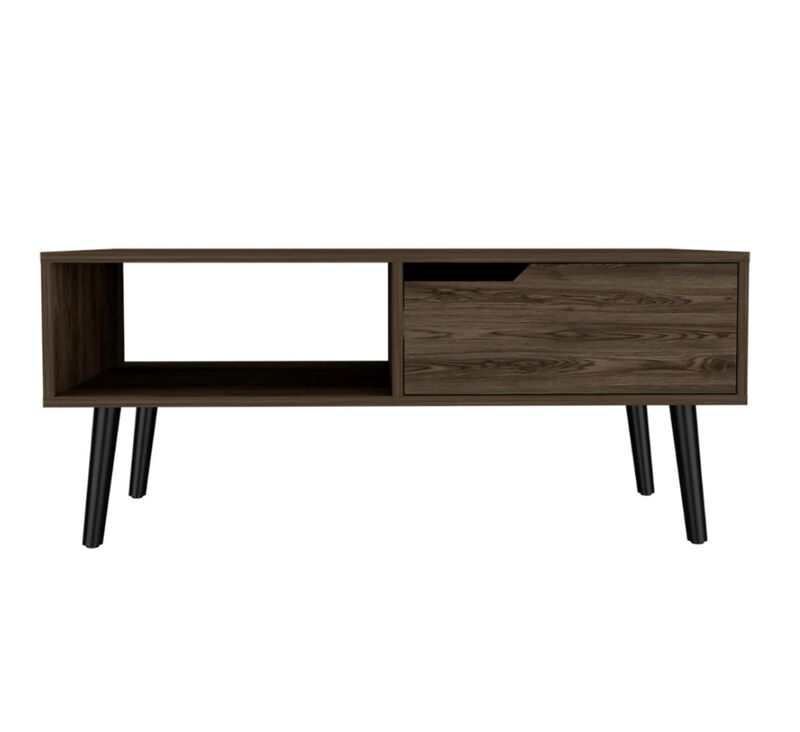 Hivvago 40 Inch Brown And Black Coffee Table With Drawer And Shelf