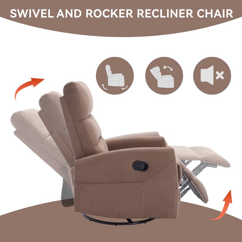 Manual Recliner Chair with Rocker and Swivel in Fabric for Living Room image number 7