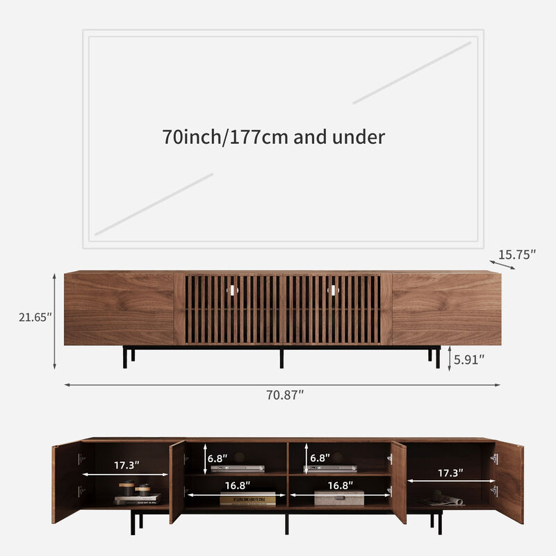TV Stand with 4 Doors,Walnut 70.87"
