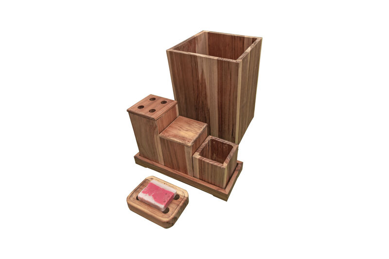 EcoDecors Eleganto 9 Piece Teak Wood Fully Assembled Bathroom Amenities Set in Natural Finish image number 3