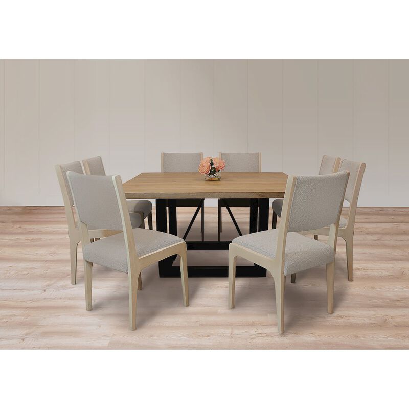 Logan 9-Piece Dining Set with 8 Ash Dining Chairs in Gray Boucle Linen Fabric