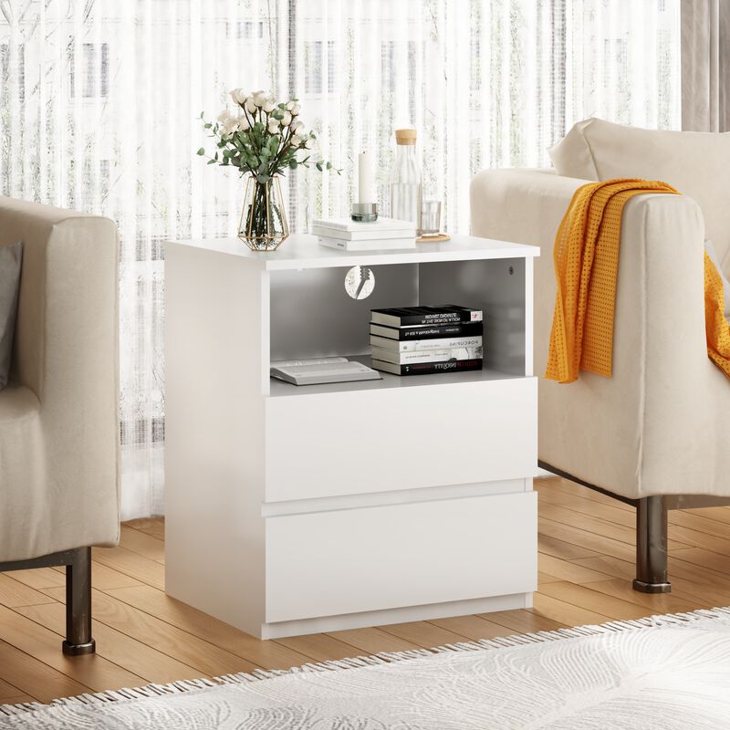 GOODSILO Set of 2 Practical End Tables with Fast USB C Charging Station, Sofa Side Tables with 2 Drawers & Large Storage for Living Room, Bedroom, Office image number 5