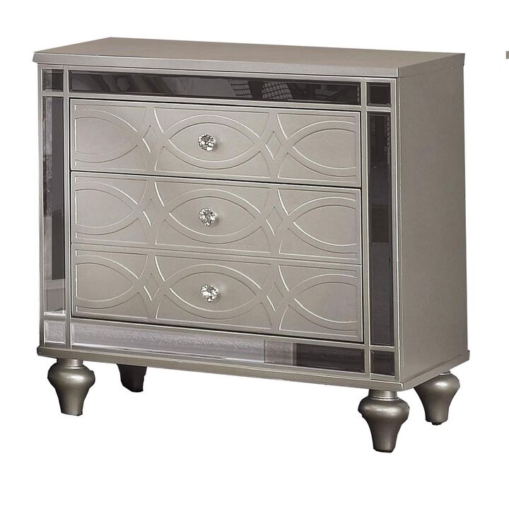 Nightstand with USB and Circular Decorative Pattern, Silver-Benzara