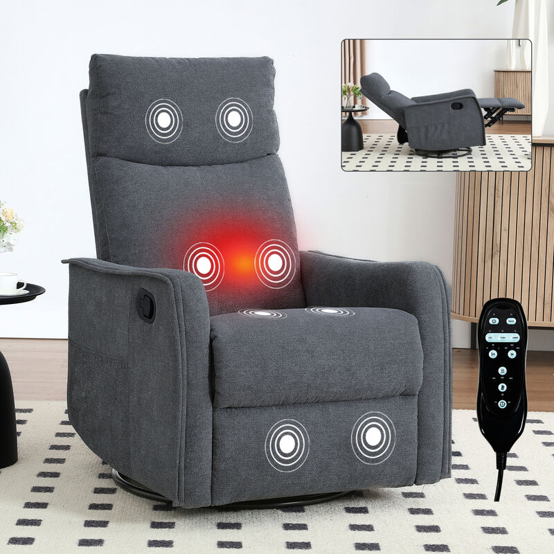 GOODSILO Heat Massage Manual Recliner Chair with Rocker and Swivel for Living Room Relaxation image number 3