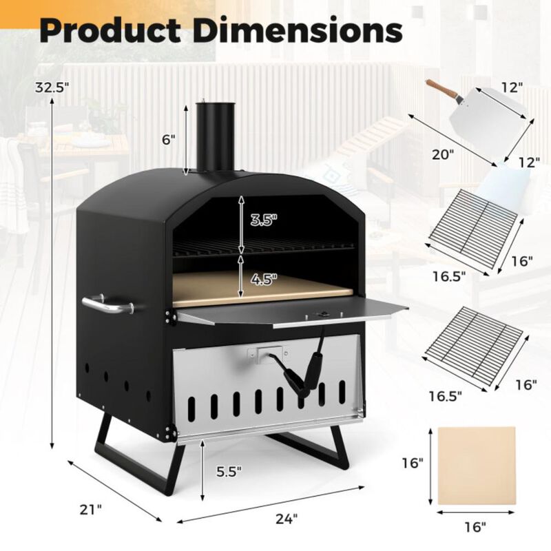 Hivvago Outdoor 2-Layer Wood Fired Pizza Oven with Square Stone