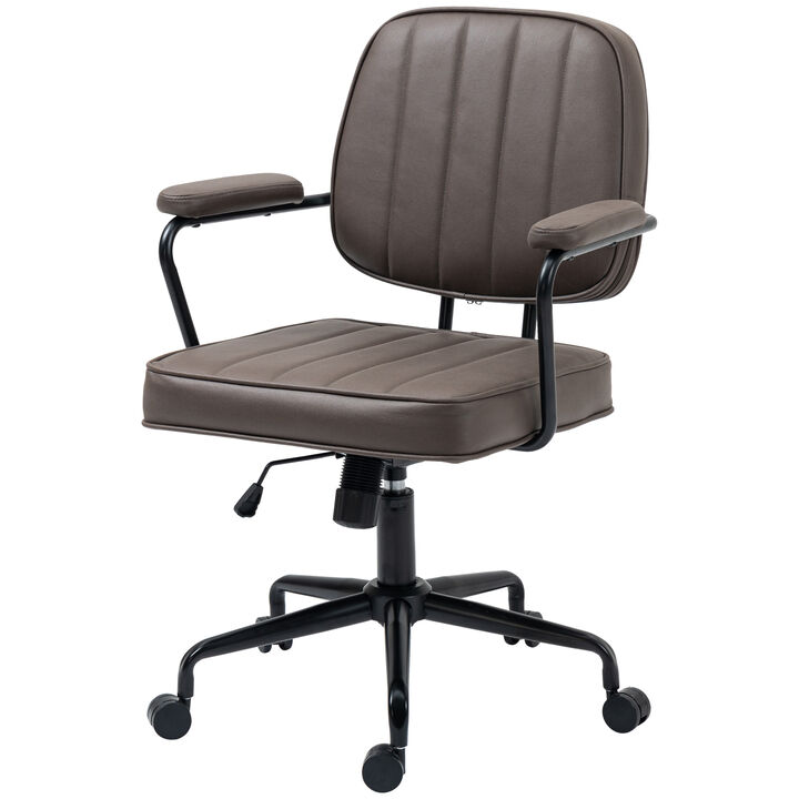 Vinsetto Home Office Chair, Microfiber Computer Desk Chair with Swivel Wheels, Adjustable Height, and Tilt Function, Light Brown