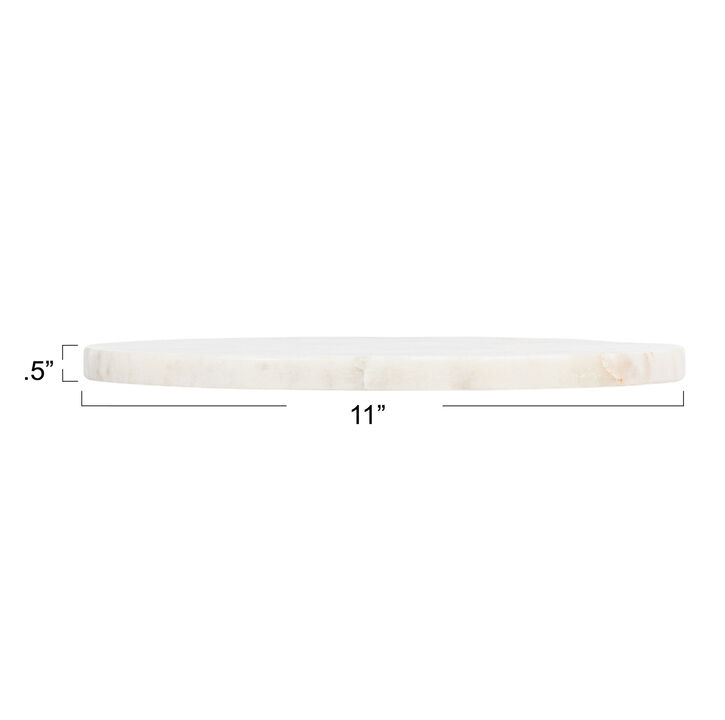 11‑Inch Round Marble Charcuterie and Cutting Board, White Finish