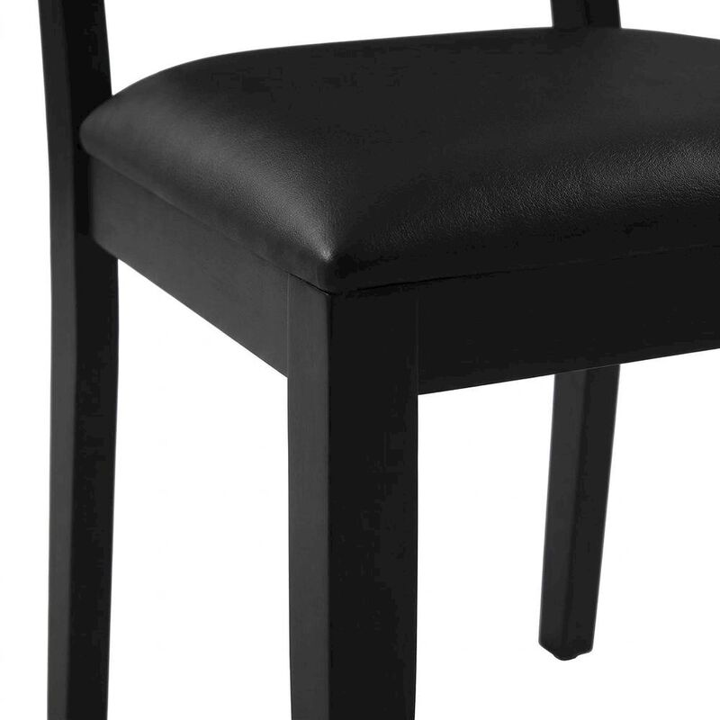 Vegan Leather Upholstered Faux Rattan Dining Chairs, Black Black, Set of 2 image number 3