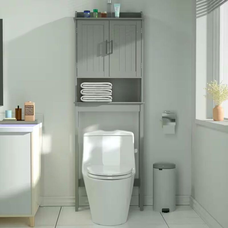 Over-the-Toilet Bathroom Shelving Unit &ndash; Wood Finish Storage Cabinet for Organized and Stylish Bathroom
