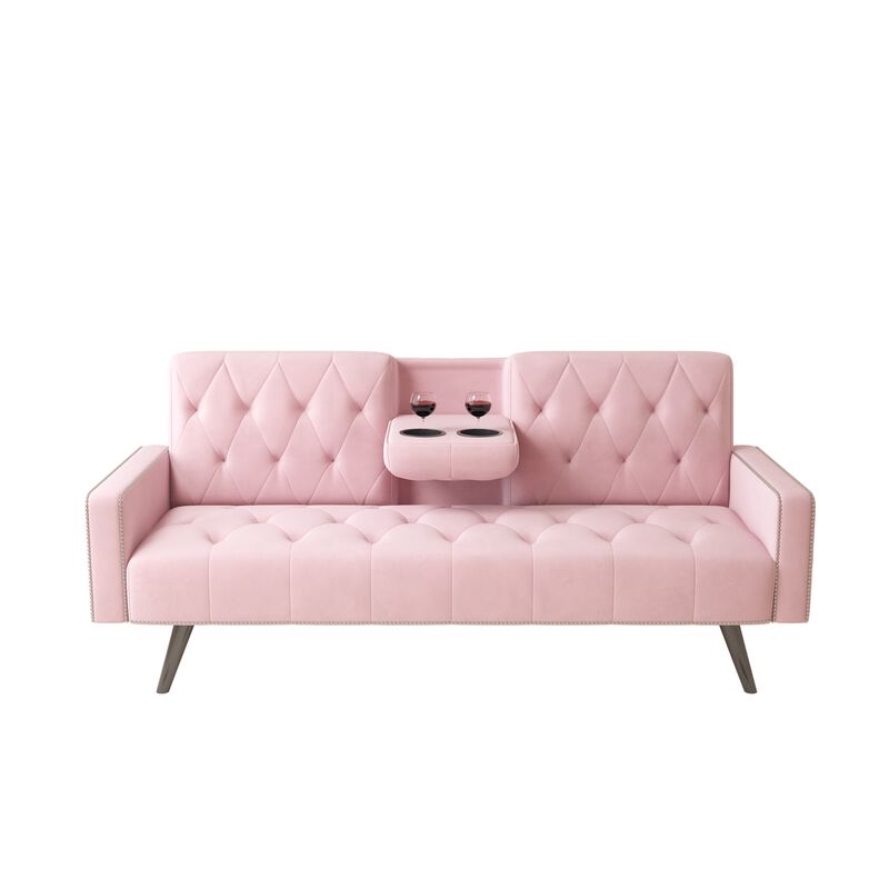 Quamfa Pink Velvet Sleeper Sofa image number 0