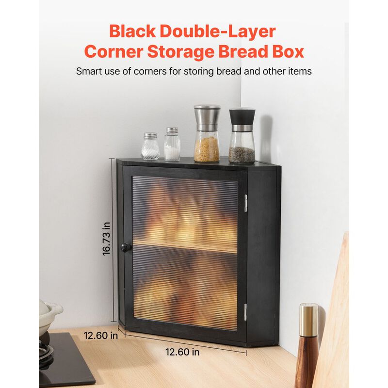 Corner Bread Box, Double Layer Wicker Bread Storage Container for Kitchen Counter image number 7
