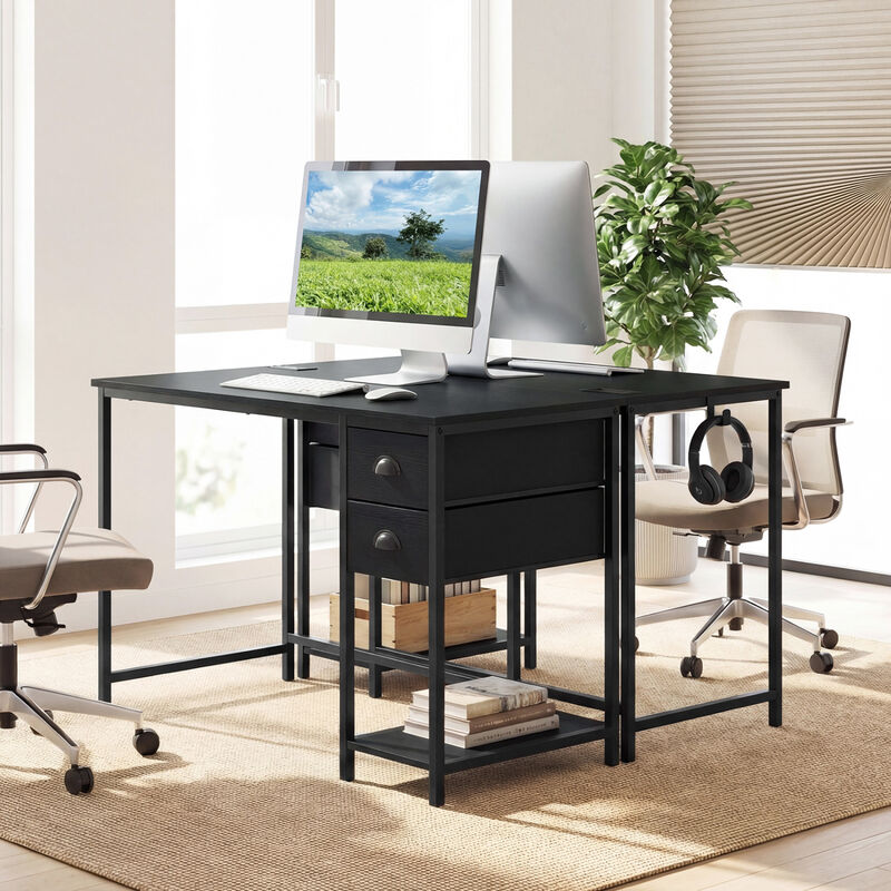 Small Space Computer Desk with Charging Station and 2 Fabric Drawers image number 6