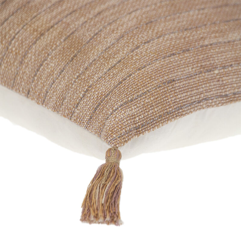 HomeRoots 18" Brown and White Striped Cotton Throw Pillow With Tassels image number 3