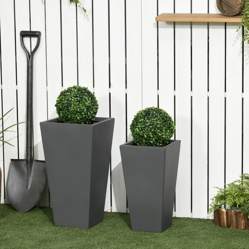 Outsunny 2-Pack Outdoor Planter Set, Flower Pots with Drainage Holes, Durable & Stackable Plant Pot, 22in & 18in, for Porch, Entryway, Patio, Yard, Garden, Gray