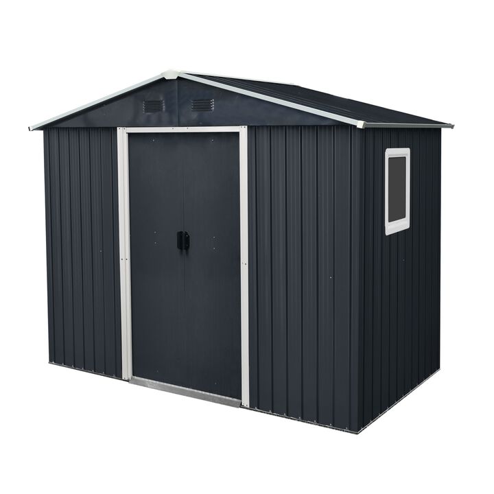 8ft x 6ft Outdoor Metal Storage with Lockable Sliding Doors and Transparent plate for Garden