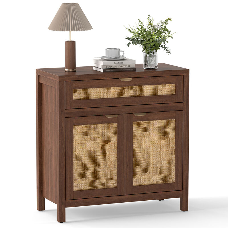 Storage Sideboard Cabinet with Rattan Doors and Convenient Drawer-Brown image number 3