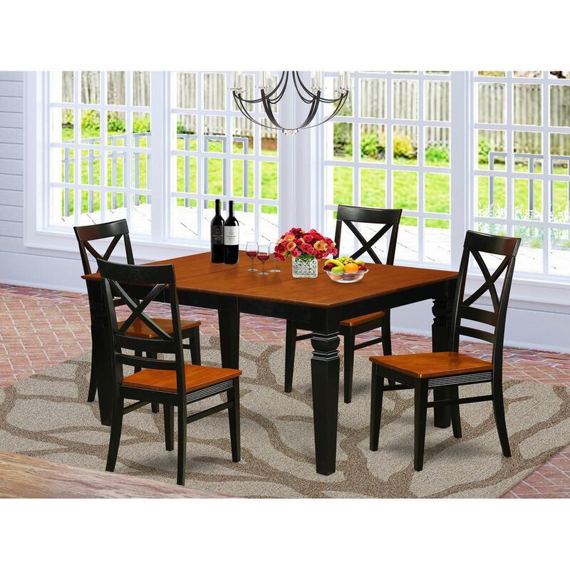 5 Pc Kitchen table set with a Kitchen Table and 4 Wood Dining Chairs in Black
