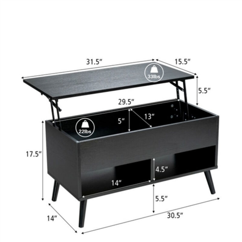Lift-Top Mid-Century Coffee Table with Storage &ndash; Wood Top for Living Room or Office image number 3