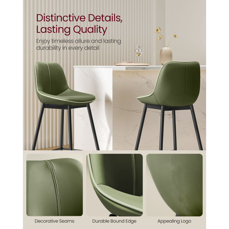 Set of 2 Bar Height Stools &ndash; Modern Tall Chairs with Back Support & Sturdy Base for Home Bar or Countertop